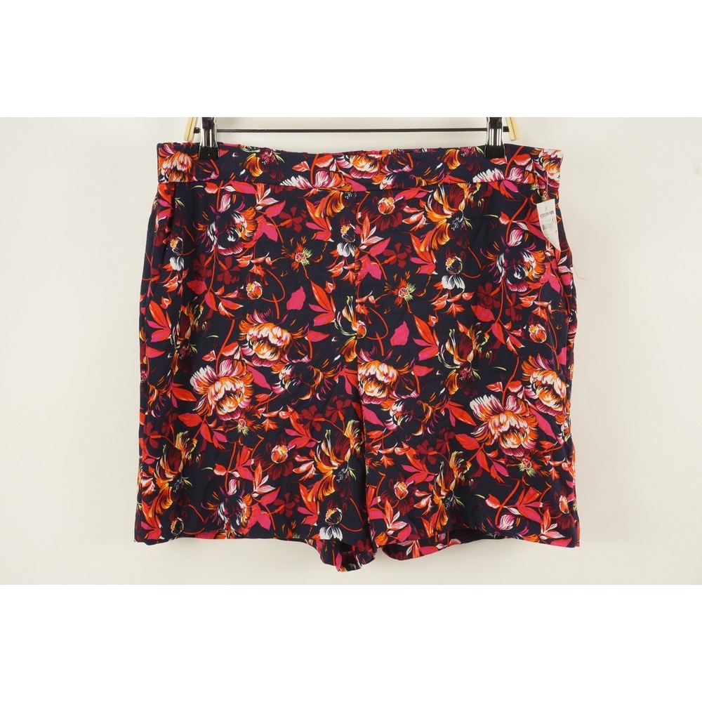New $79 HALOGEN Women's Large Soft Pull On Shorts Navy Blue Pink Orange Floral